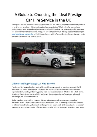 A Guide to Choosing the Ideal Prestige Car Hire Service in the UK