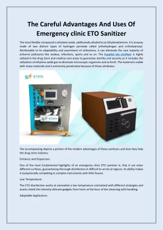 The Careful Advantages And Uses Of Emergency clinic ETO Sanitizer
