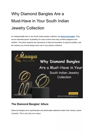 Why Diamond Bangles Are a Must-Have in Your South Indian Jewelry Collection