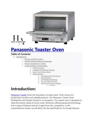 panasonic toaster oven table of contents