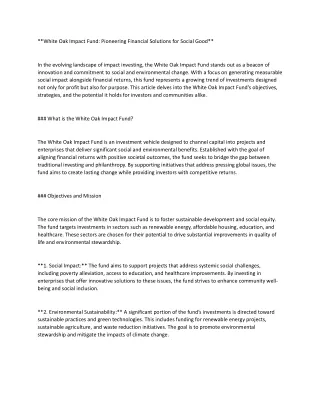 The White Oak Impact Fund