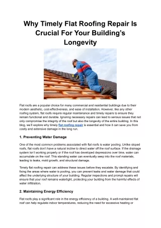 Why Timely Flat Roofing Repair Is Crucial For Your Building’s Longevity