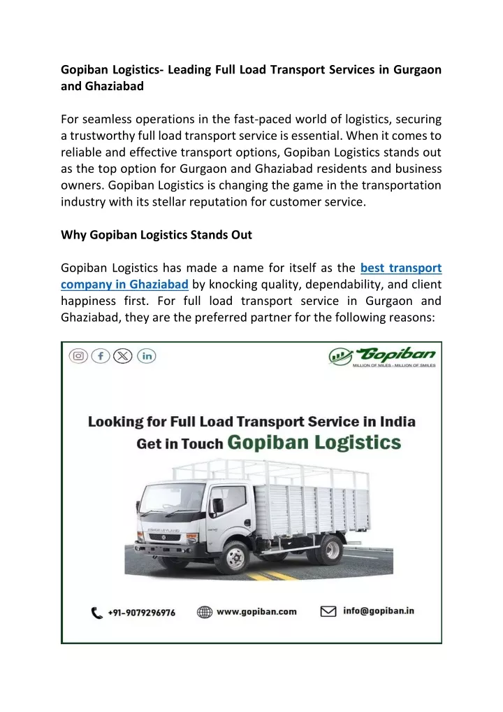 gopiban logistics leading full load transport