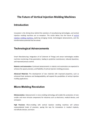 The Future of Vertical Injection Molding Machines