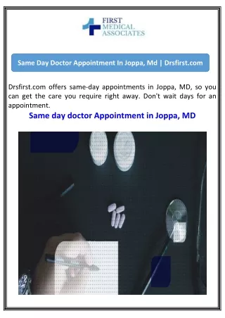 Same Day Doctor Appointment In Joppa, Md  Drsfirst.com