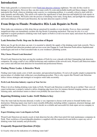 From Drips to Floods: Effective Drinking water Leak Repairs in Perth