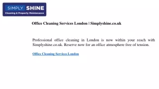 Office Cleaning Services London  Simplyshine.co.uk