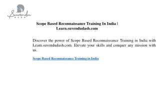 Scope Based Reconnaissance Training In India  Learn.suvendudash.com