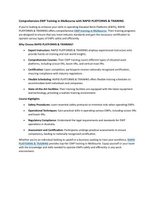 comprehensive ewp training in melbourne with