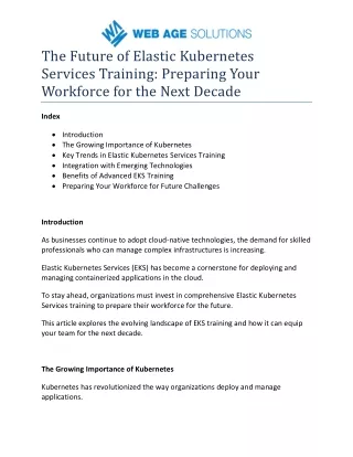 The Future of Elastic Kubernetes Services Training Preparing Your Workforce for the Next Decade