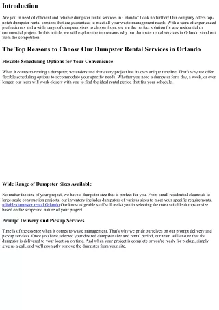 The Top Reasons to Choose Our Dumpster Rental Services in Orlando