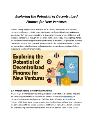 The Role of DeFi in New Ventures: Insights from Zaki Ameer