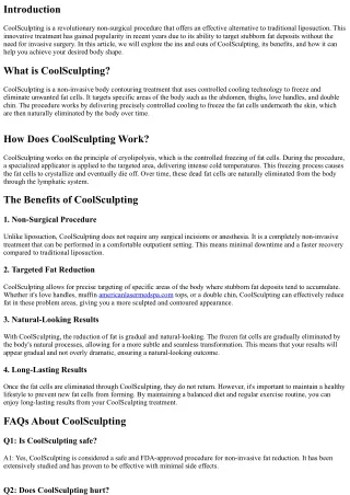 CoolSculpting: A Non-Surgical Alternative to Liposuction