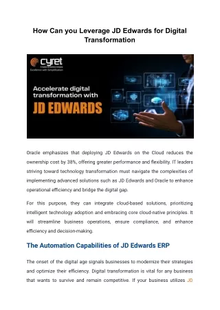 How Can you Leverage JD Edwards for Digital Transformation