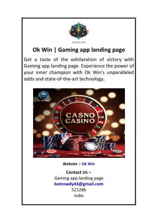 Ok Win  Gaming app landing page