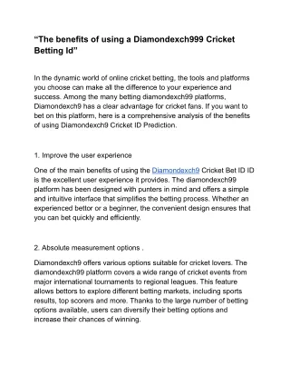 “The benefits of using a Diamondexch999 Cricket Betting Id”