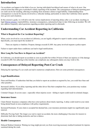 “Consequences of Delayed Reporting Post-Car Crash”