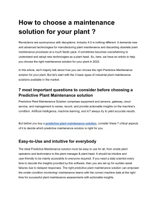 how to choose a maintenance solution for your