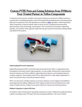 custom ptfe parts and lining solutions from