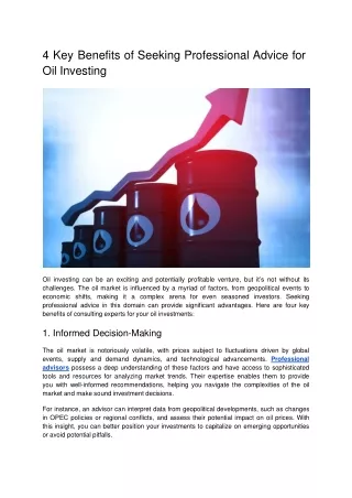 4 Key Benefits of Seeking Professional Advice for Oil Investing
