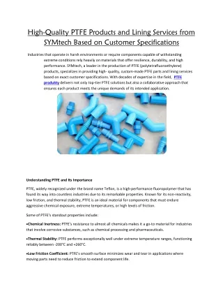 high quality ptfe products and lining services