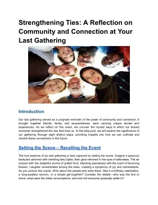 strengthening ties a reflection on community
