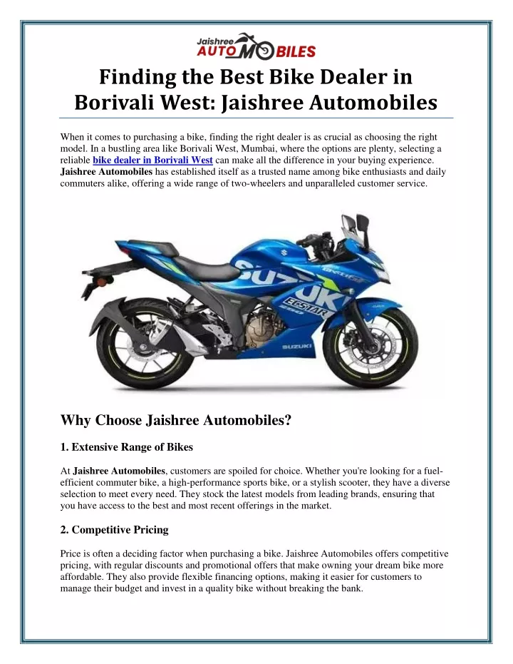 finding the best bike dealer in borivali west