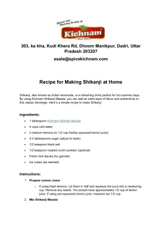 Recipe for Making Shikanji at Home