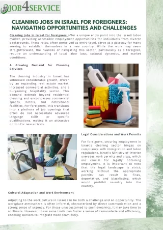 Cleaning Jobs in Israel for Foreigners Navigating Opportunities and Challenges