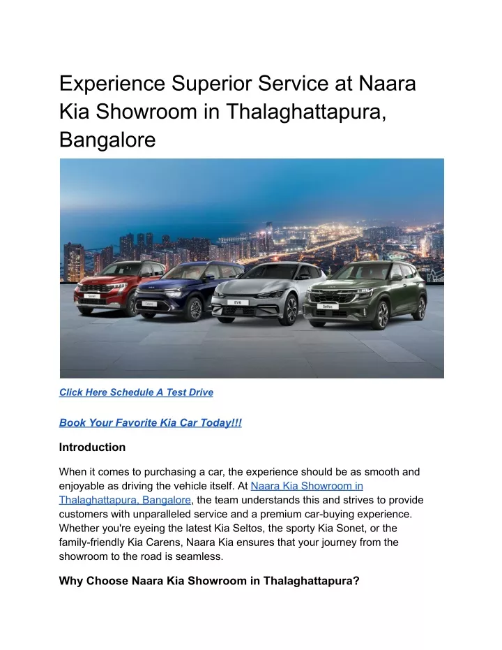 experience superior service at naara kia showroom