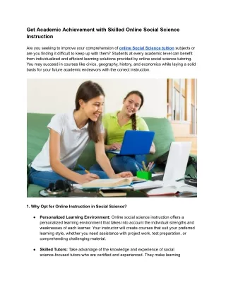 Get Academic Achievement with Skilled Online Social Science Instruction