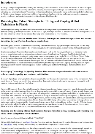 Retaining Top Talent: Strategies for Hiring and Keeping Skilled Technicians in F