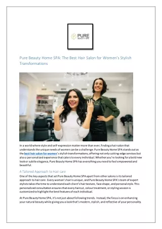 Pure Beauty Home SPA: The Best Hair Salon for Women’s Stylish Transformations