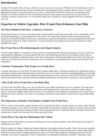 Expertise in Vehicle Upgrades: How Frank Flora Enhances Your Ride