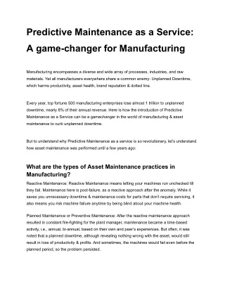 predictive maintenance as a service
