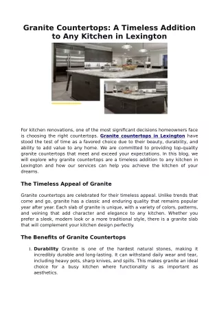 Granite Countertops: A Timeless Addition to Any Kitchen in Lexington