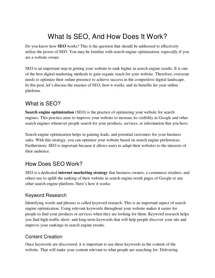 what is seo and how does it work