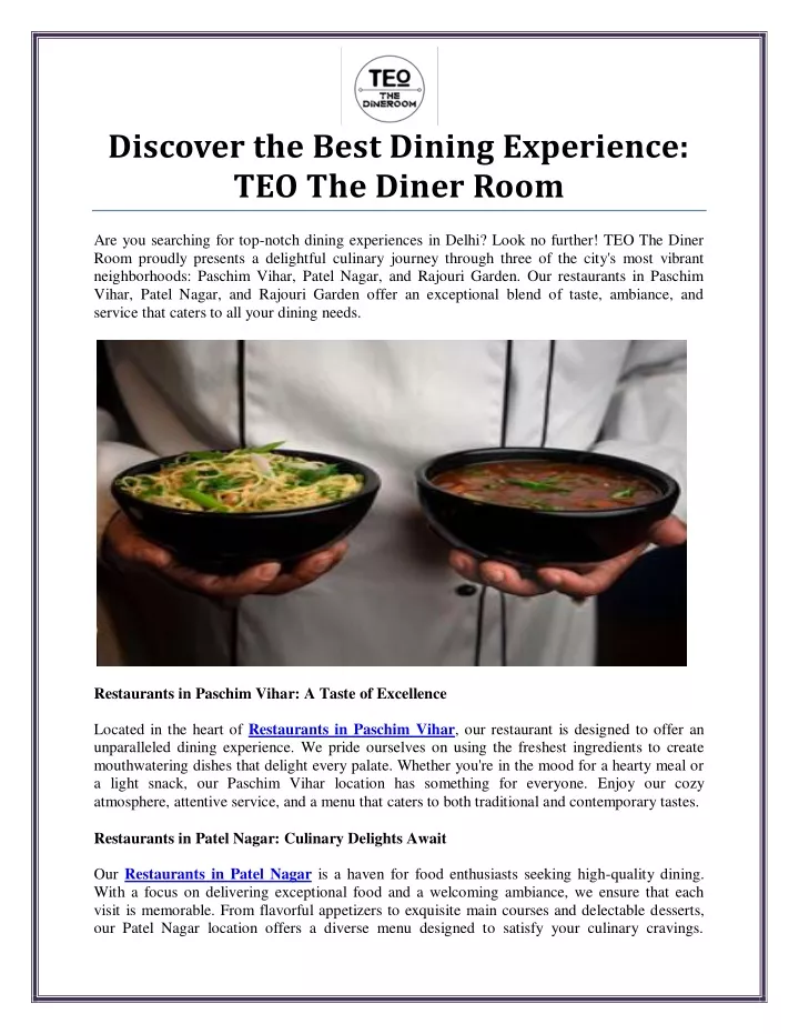 discover the best dining experience teo the diner