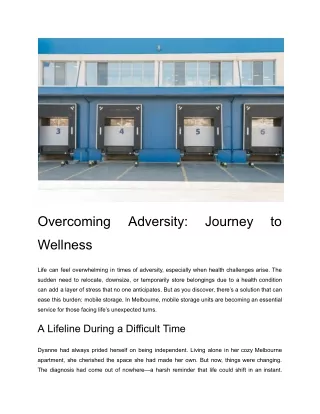 Overcoming Adversity: Journey to Wellness
