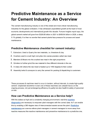predictive maintenance as a service for cement