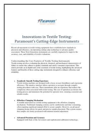 innovations in textile testing paramount