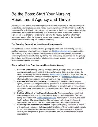 Be the Boss_ Start Your Nursing Recruitment Agency and Thrive