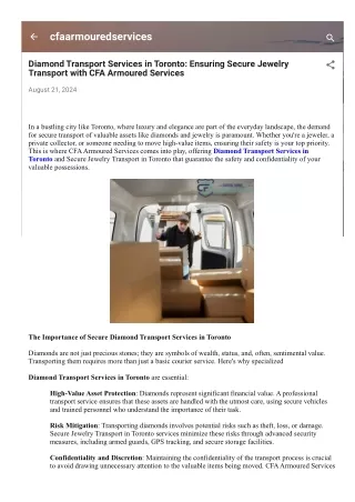 Diamond Transport Services in Toronto: Ensuring Secure Jewelry Transport with CF