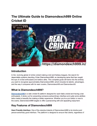 The Ultimate Guide to Diamondexch999 Online Cricket ID