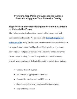 Premium Jeep Parts and Accessories Across Australia - Upgrade Your Ride with Quality