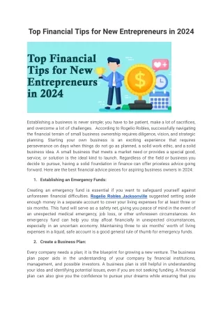 Top Financial Tips for New Entrepreneurs in 2024