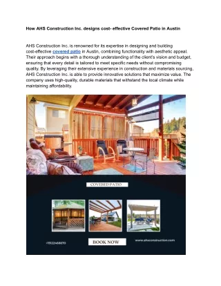 How AHS Construction Inc. designs cost- effective Covered Patio in Austin
