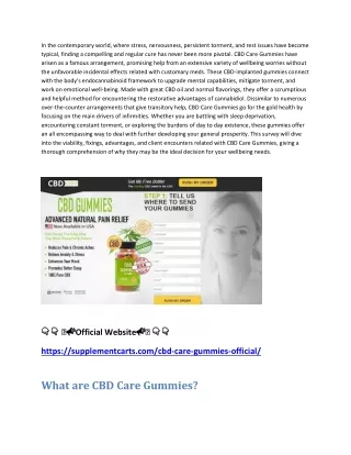 CBD Care Gummies {Hype Alert} Read Benefits, Side Effects And Customer Experince