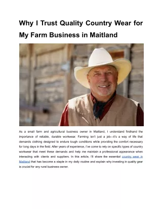 Why I Trust Quality Country Wear for My Farm Business in Maitland