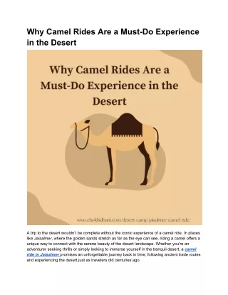 Why Camel Rides Are a Must-Do Experience in the Desert